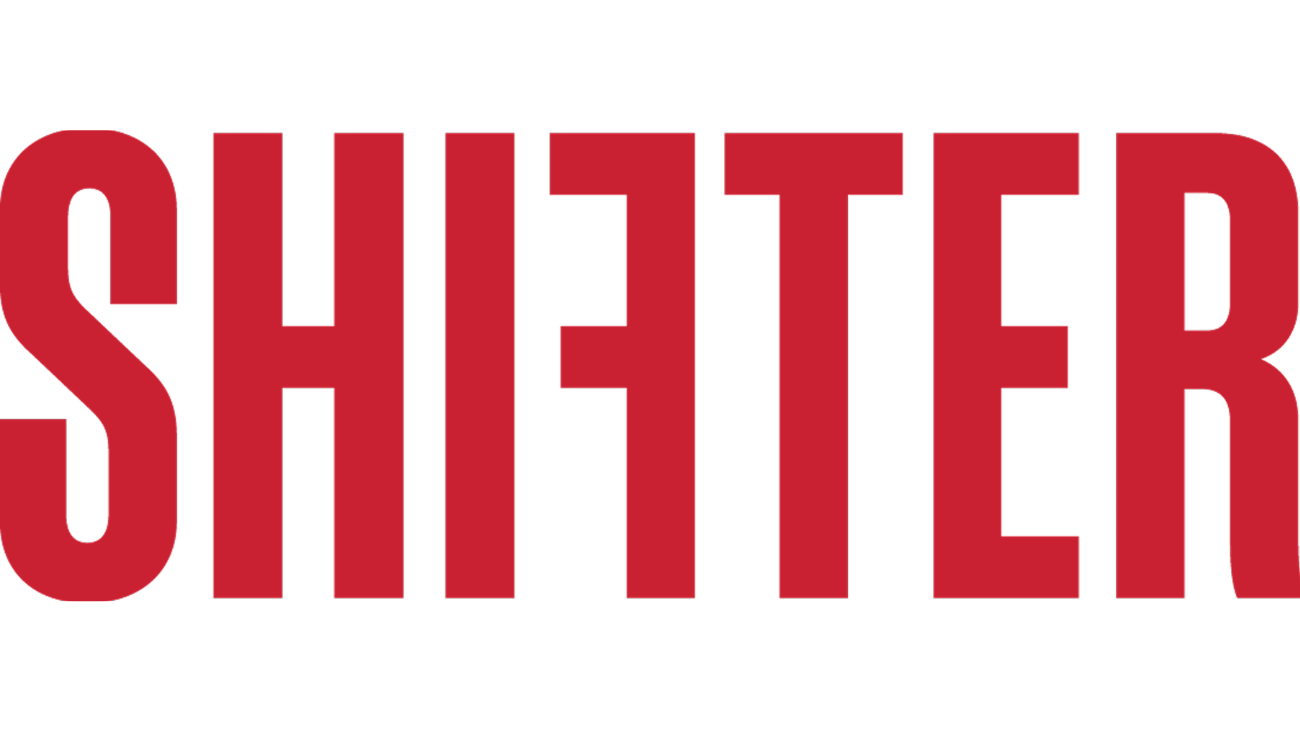 Logoen til nettavisen Shifter, i rød tekst på hvit bakgrunn.