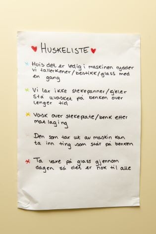 Huskeliste i et studentkollektiv