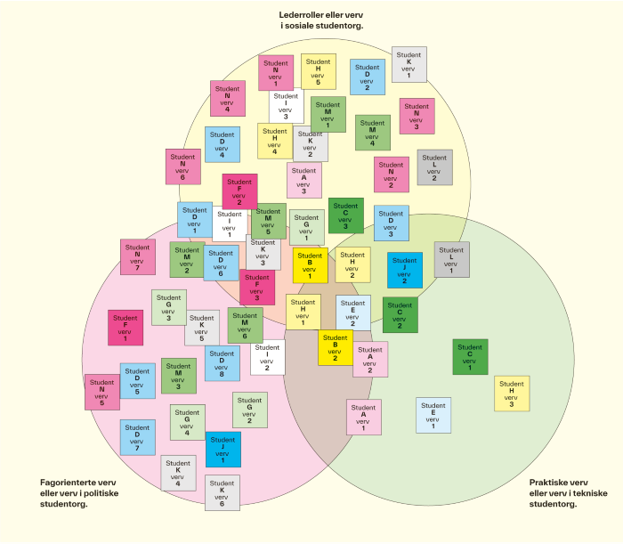 Illustrasjon av bakgrunnen studentene i utvalget har i studentorganisasjoner